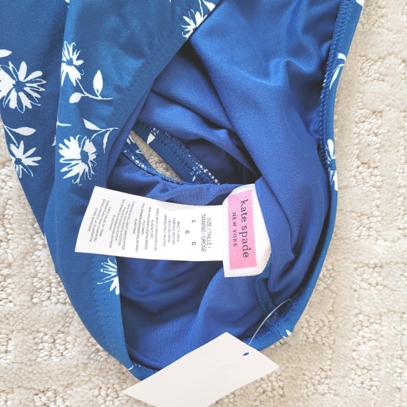 KATE SPADE Blue & White Floral Print Two-Piece Bikini Ruffle Strap Swimsuit - Picture 4 of 8